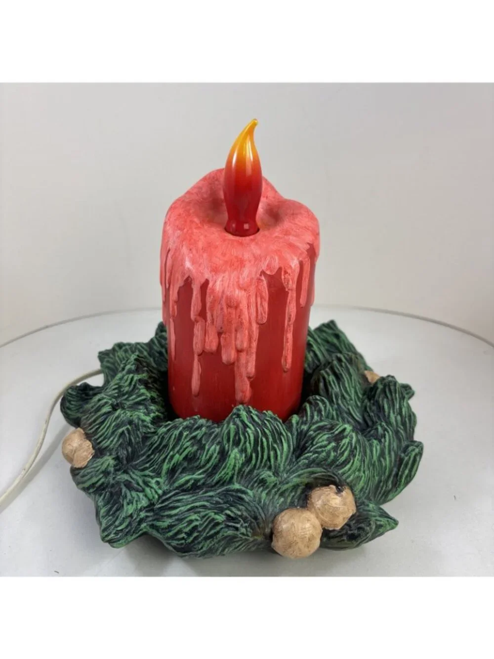 VTG Tampa Bay Mold Ceramic Light Up Melting Red Candle & Wreath 1980’s